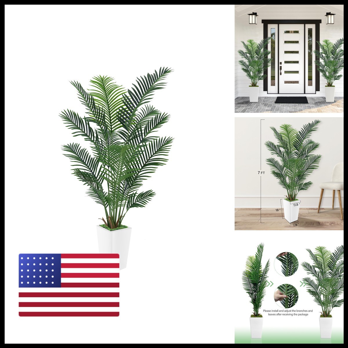 MODCART Artificial Palm Tree 7FT Tall White Planter Natural Wood Trunk
