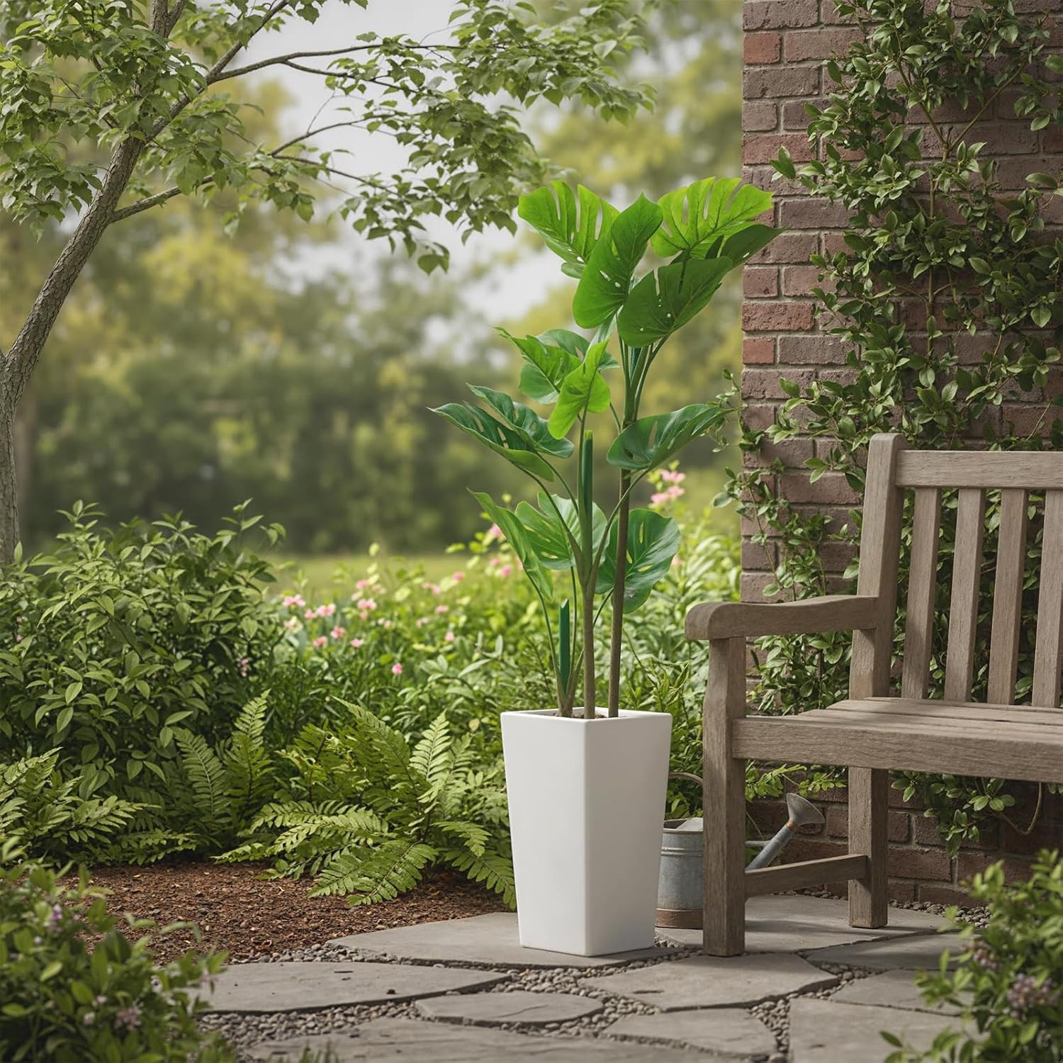 4.5FT Artificial Monstera Plant Faux Tropical Palm Tree Tall Planter Decor Tree
