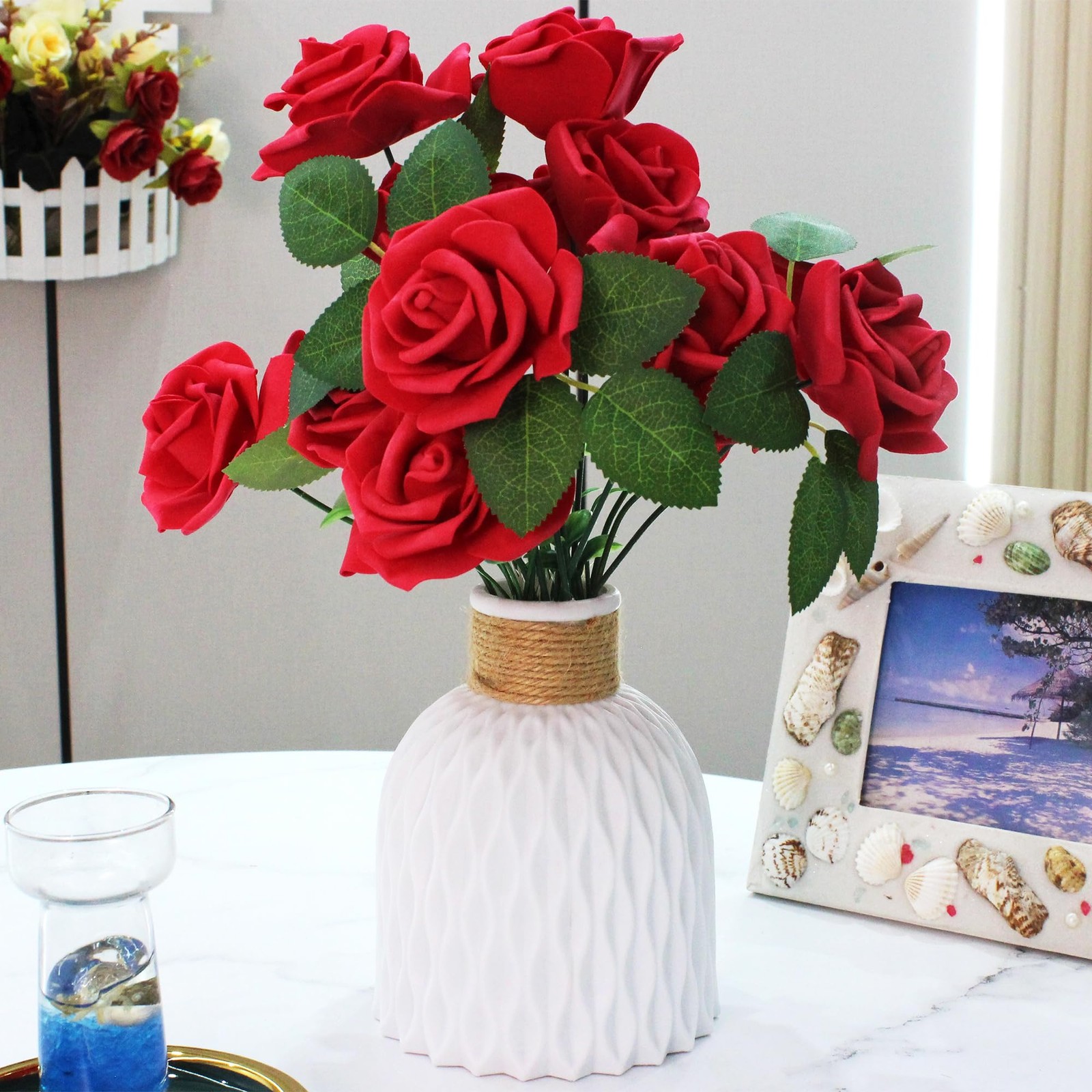 100 Pcs 3 Inch Artificial Flowers Bulk 5 in 1 Set Faux Foam Rose Head Set