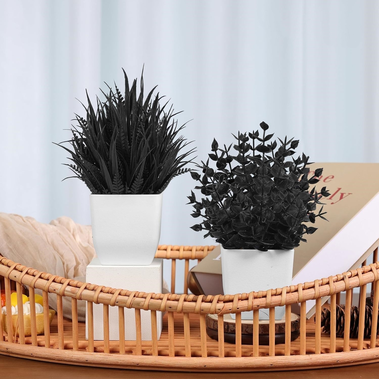 2 Pcs Plantas Artificiales Negras Pequenas Decoracion Halloween Mesa Oficina