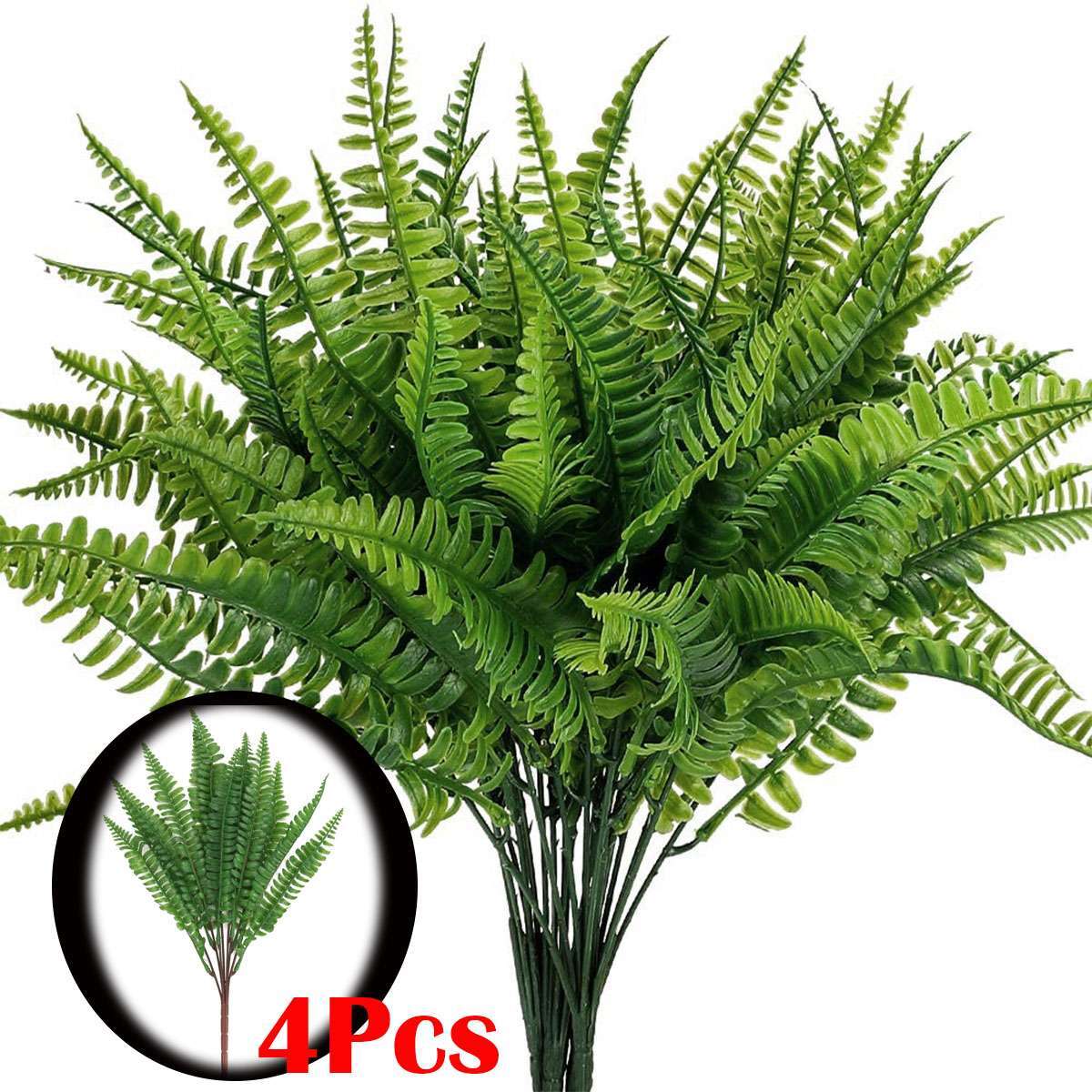 4X Artificial Fake Boston Fern Plants Bushes Artificial Ferns Outdoor Decor US