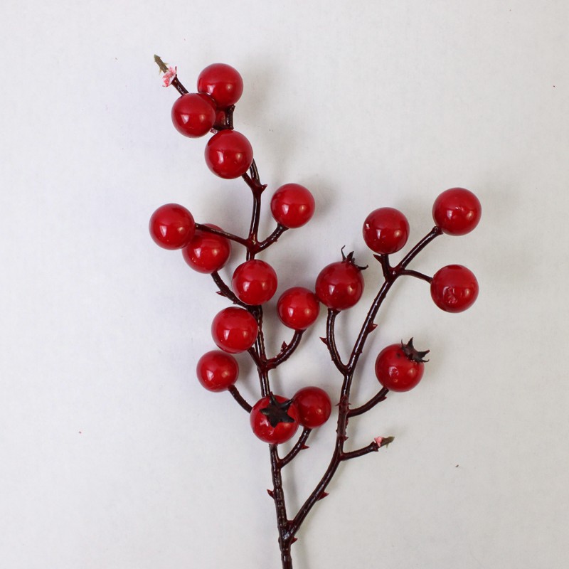 Lot of 10 Decorative Holly Berry Twigs 12in Christmas Floral Stems