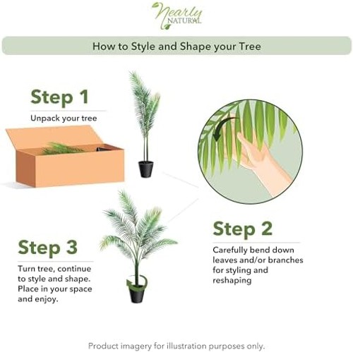 Nearly Natural 4ft Golden Cane Palm, Double Stalk Artificial Tree With Lush R…