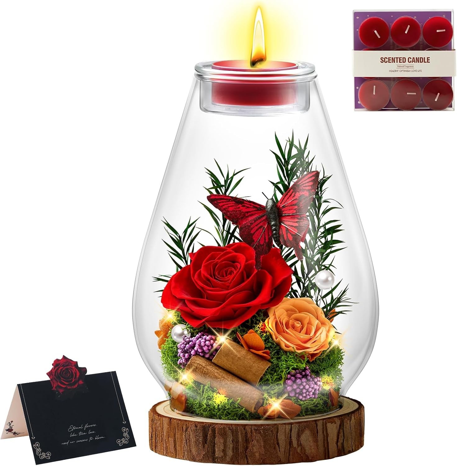 Birthday Gifts for Women Preserved Flowers Red Roses Candle Holder in Glass D…