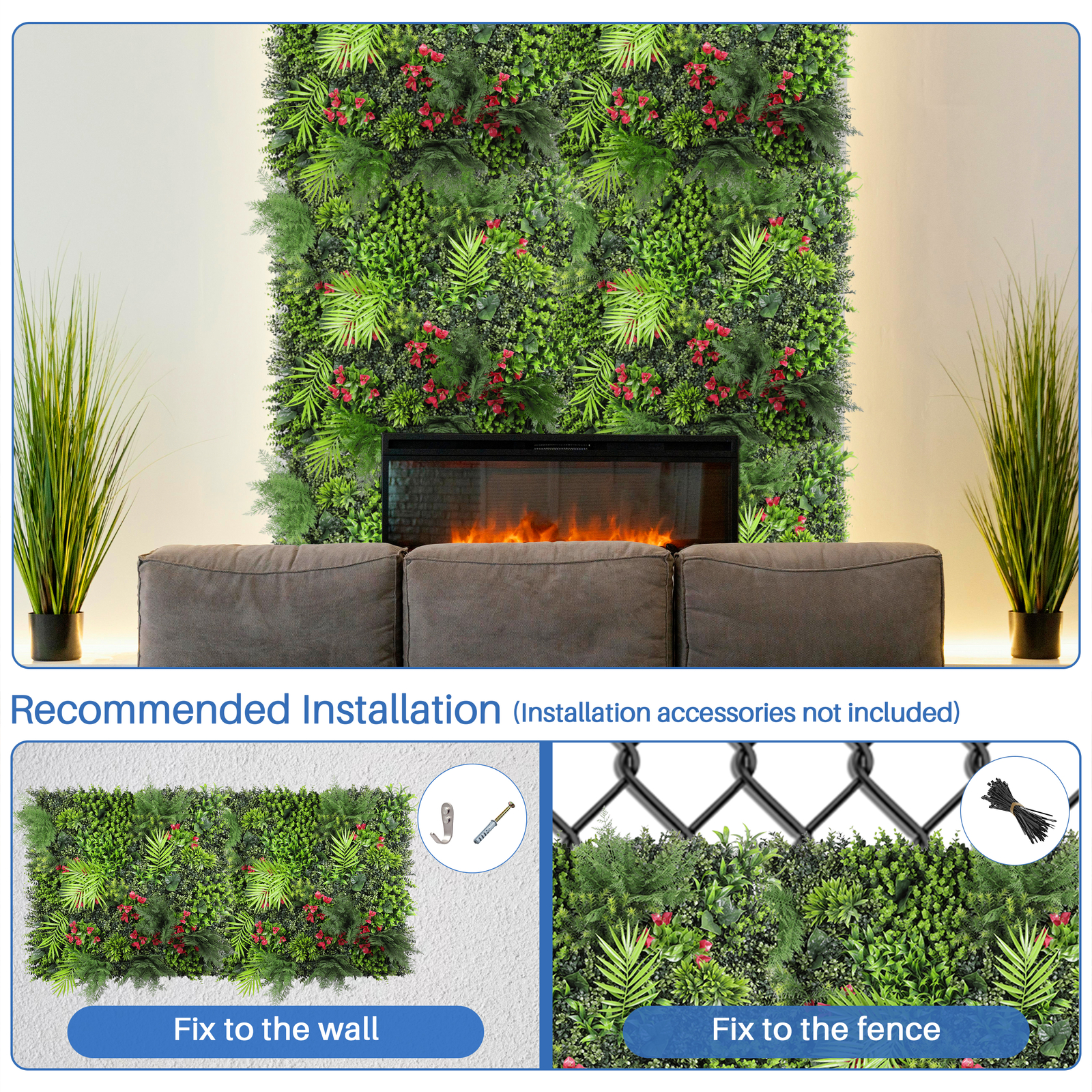 40×40″ Artificial Plants Mats 3D Mixed Greenery Boxwood Wall Hedge Decor Panel