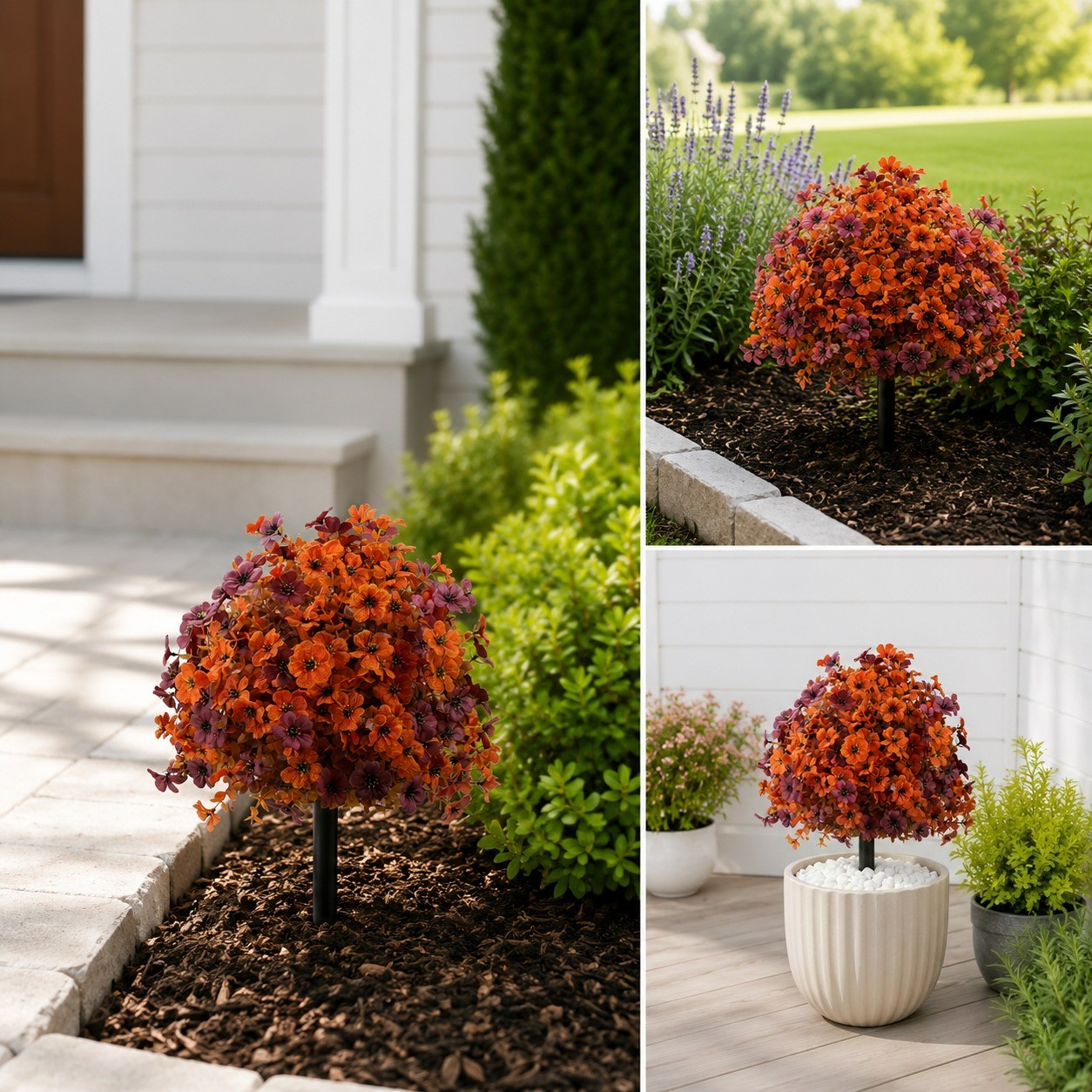 Autumn Orange Fake Flowers with Stake UV Resistant Outdoor Garden Yard Decor