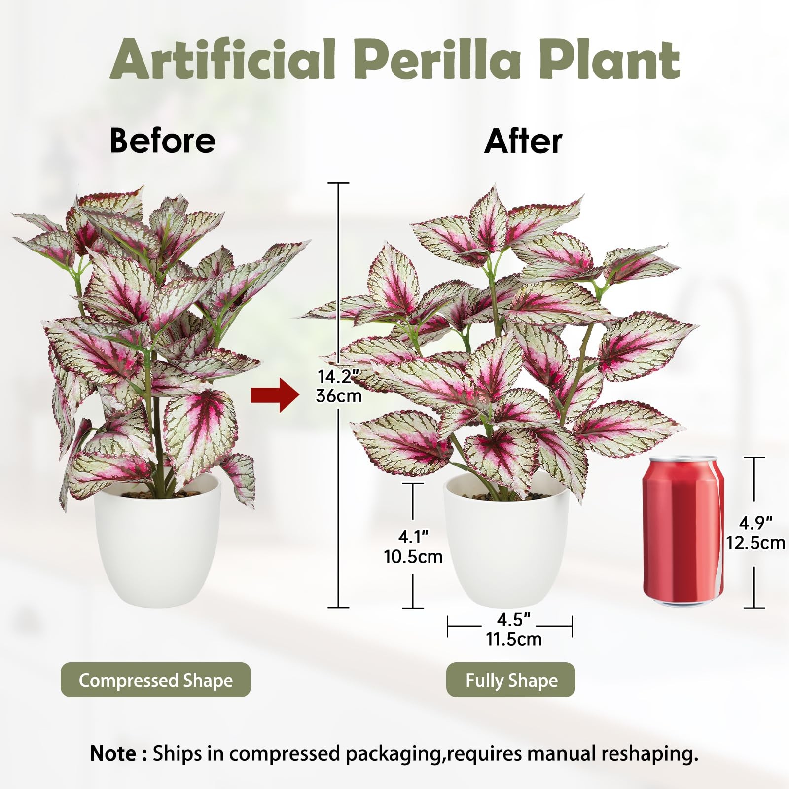 Artificial Plants Indoor 14.2″ Small Fake Perilla Plant in Pot Potted Plants …
