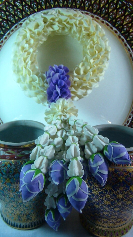 Garland Flower white purple Thai Malai Handcraft Worship souvenir Decor gift New