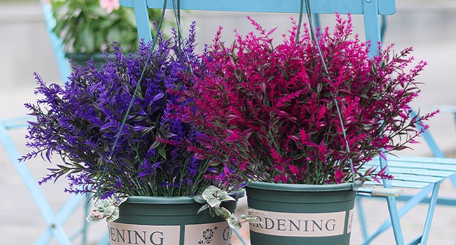 Artificial Greenery Lavender Fake Shrubs Flowers 8 Bundles UV Resistant Hanging