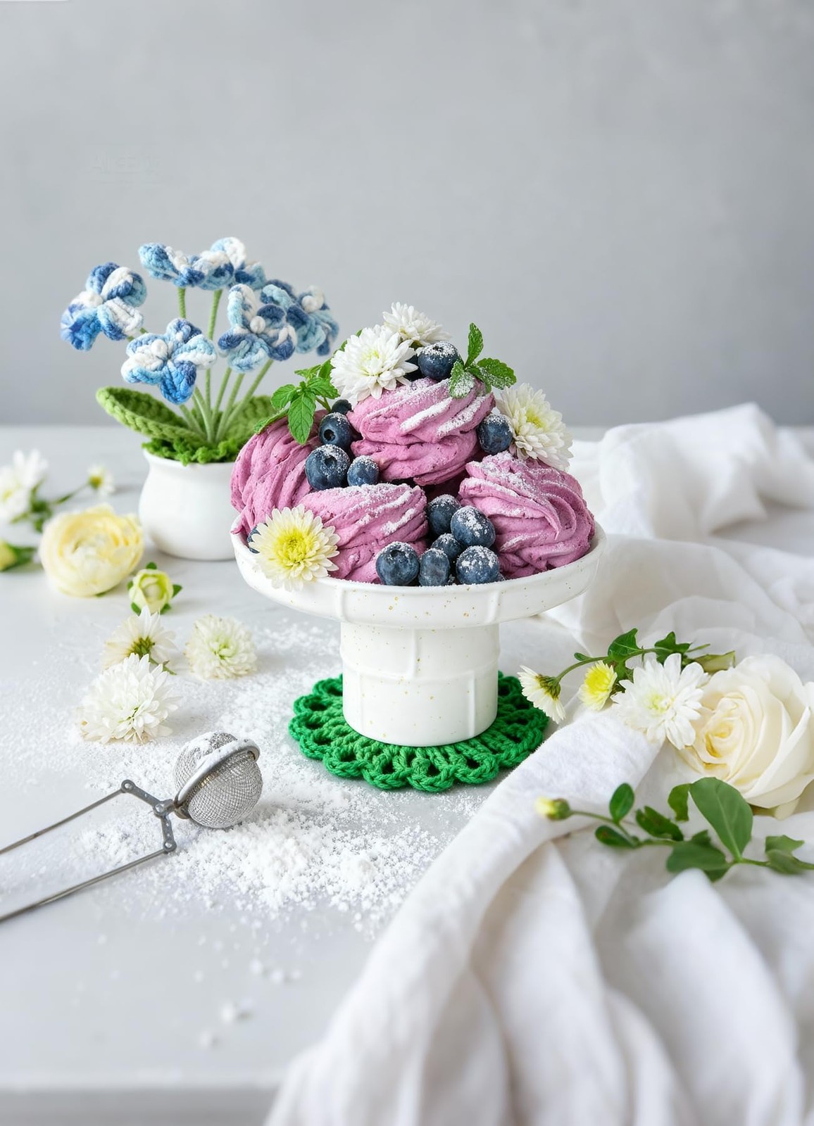 Crochet Flowers Pot Set Daisy Rose Forget Me Not Small Potted 3 PCS Gift
