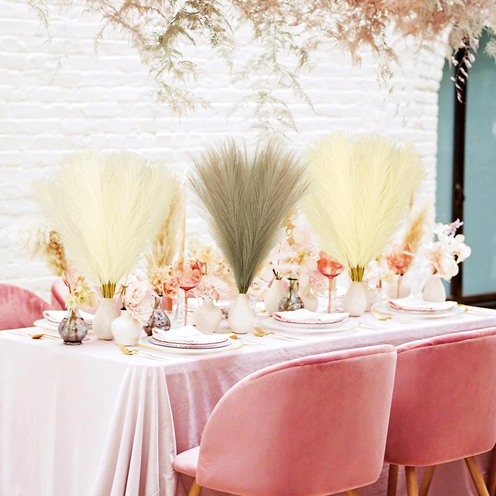 30pcs Faux Pampas Grass, 21.6in Fluffy Artificial Colored Pompas Grass Short …