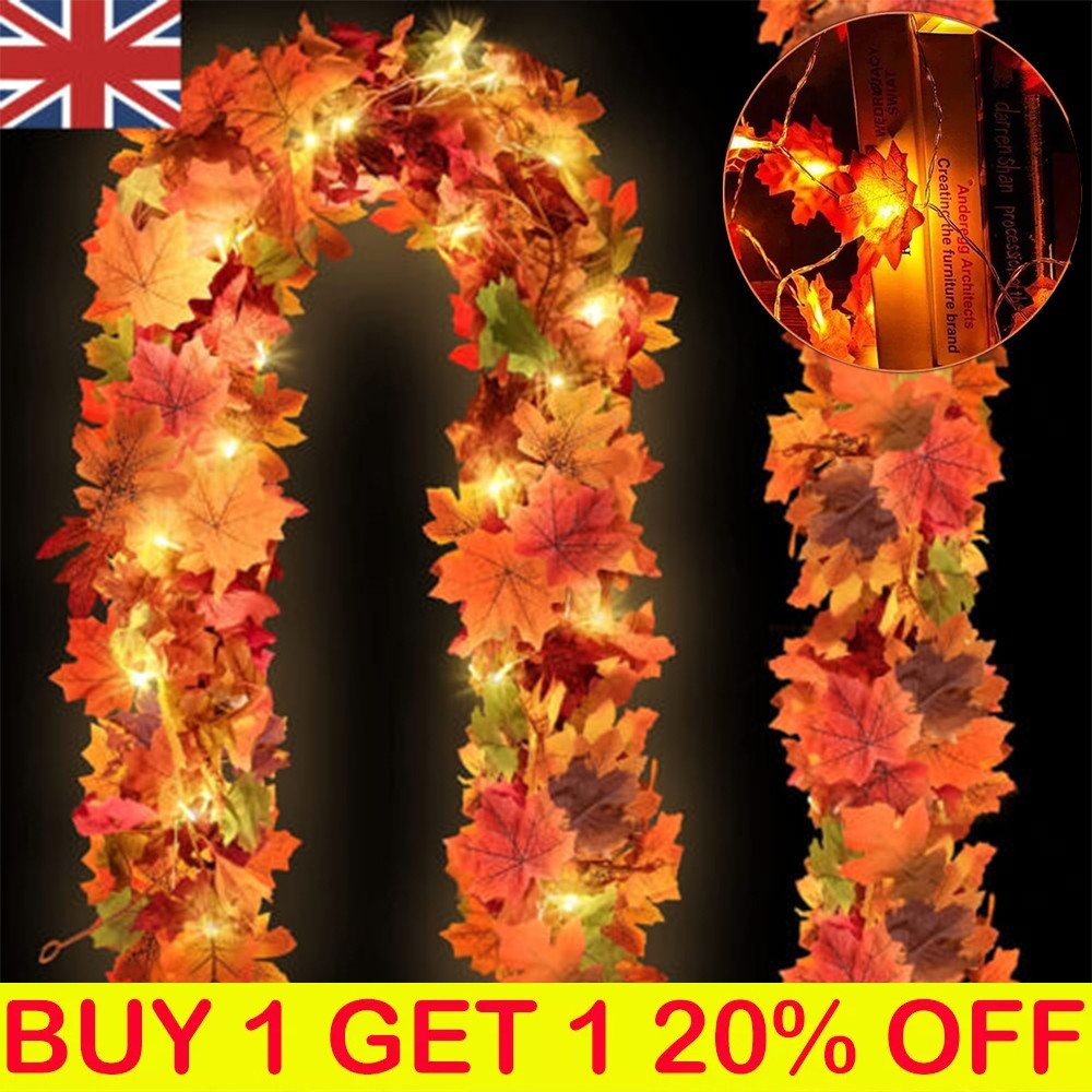 Autumn Fall Maple Leaves LED Lights Hanging Plant Halloween Artificial Flowers