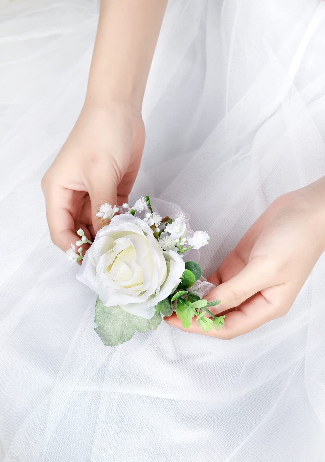 White Rose Wrist Corsages Wristlet Band Bracelet for Wedding,Set of 6, Ivory …