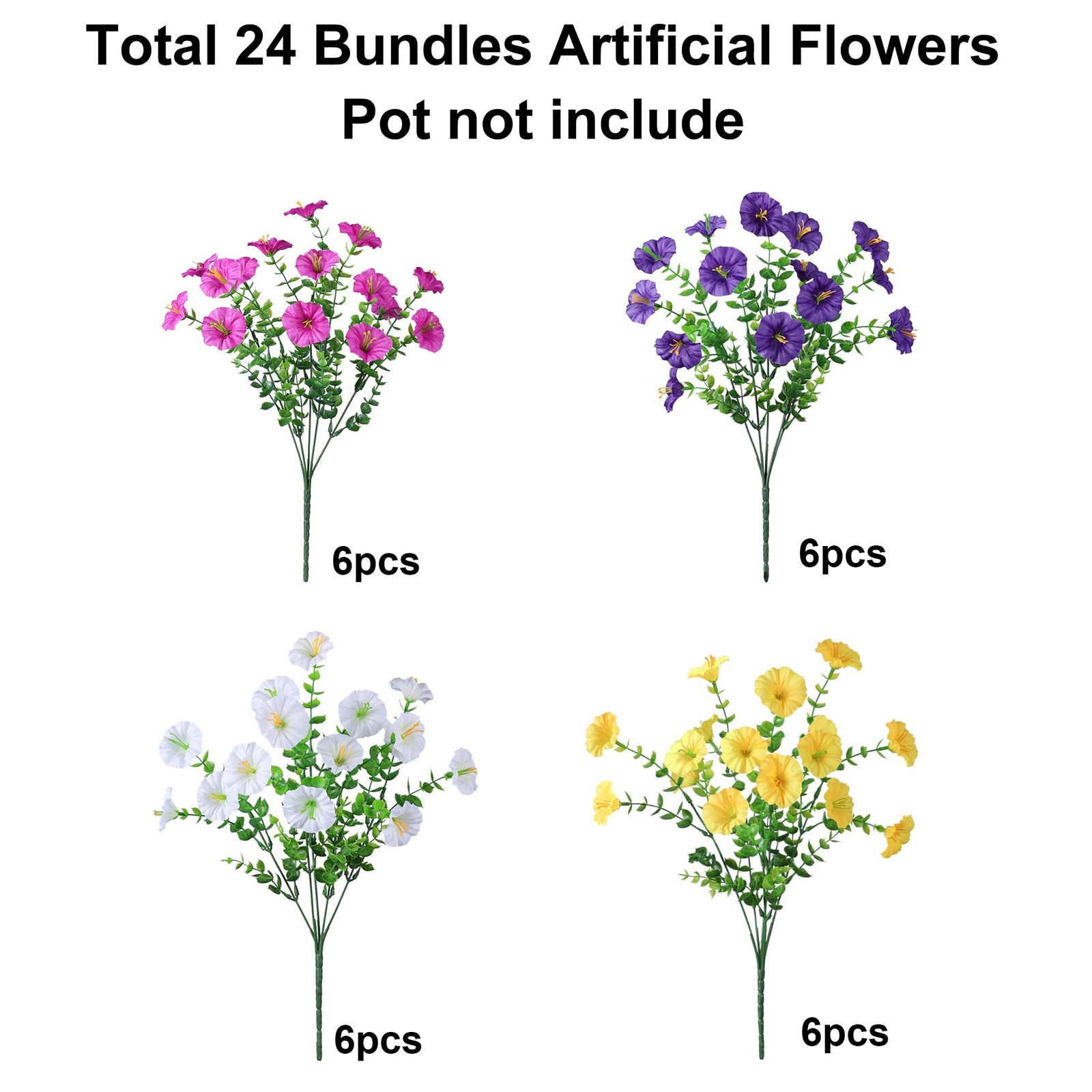 24 Bundles Artificial Flowers for Outdoors Faux Plants Summer Outdoor Decorat…
