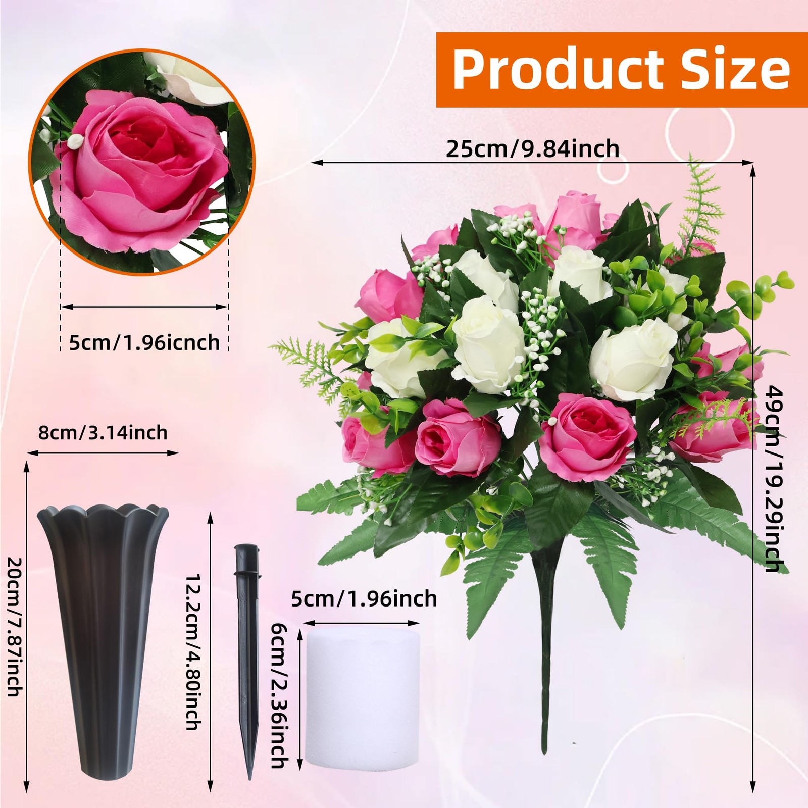 2 Sets Artificial Cemetery Flowers for Grave,Realistic Grave Flowers for Ceme…