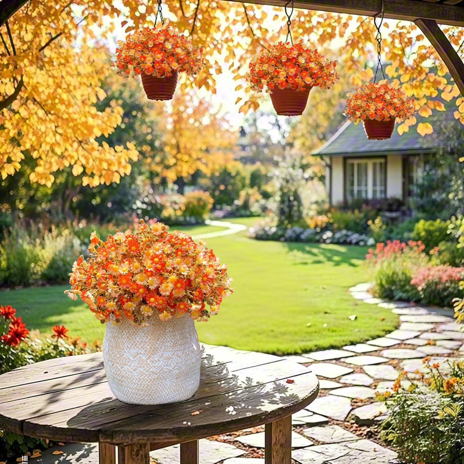 12 Bundles UV Resistant Artificial Fall Flowers Fake Mums Realistic Silk Dais…