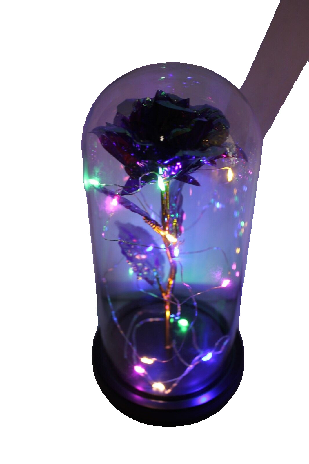 Blue Eternal Rose w LED Lights in Glass Dome Mothers Valentines Anniversary Gift