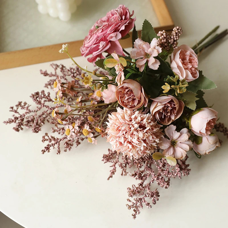 41CM Jiao Bian Lu Lian Qing Ren Cao Fake Flower Bouquet Retro Home Decoration Dr