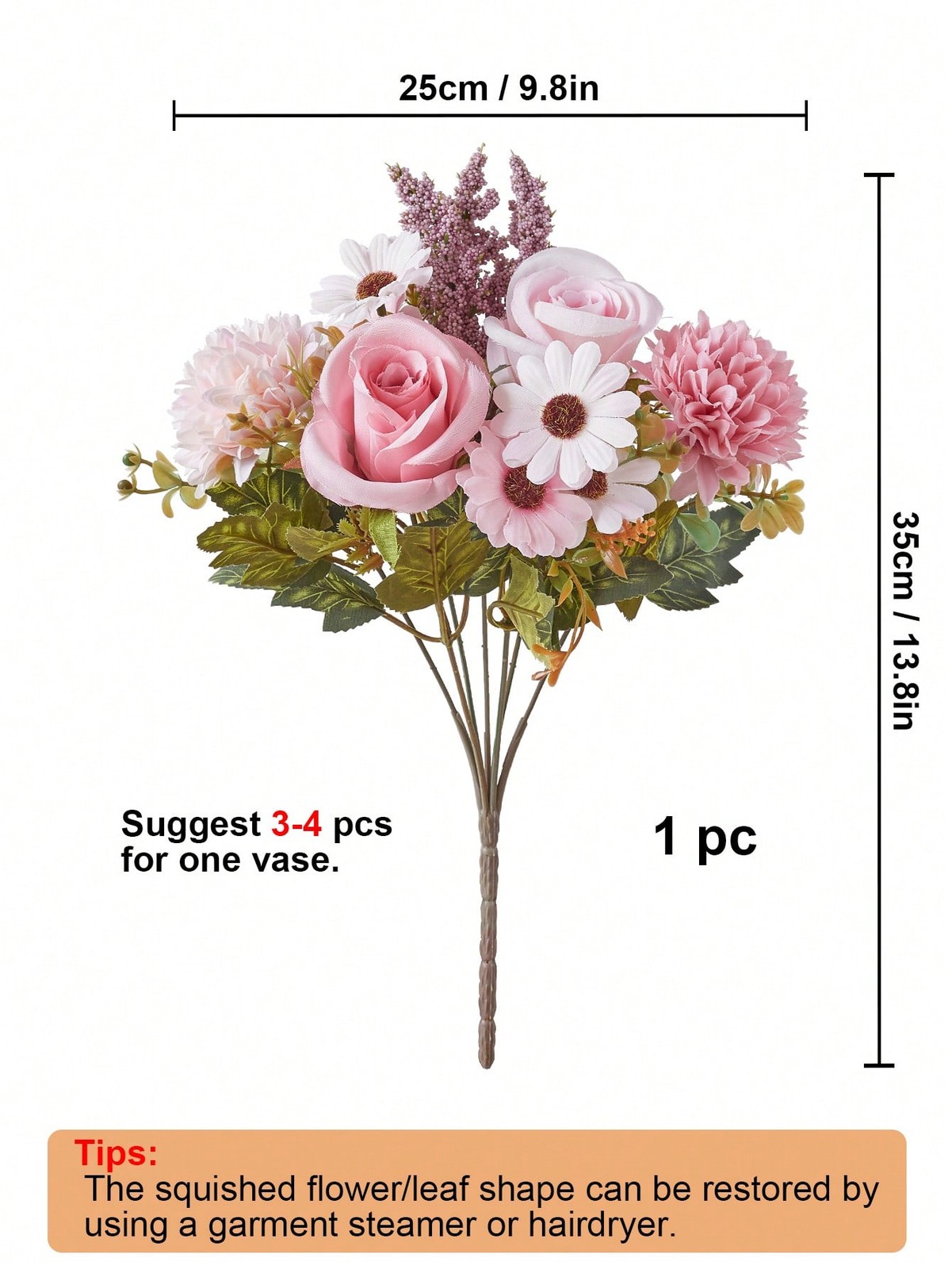 Pink Artificial Silk Rose Daisy Bouquet 1 Pc 3 Pcs 6 Pcs For Home Wedding Decor