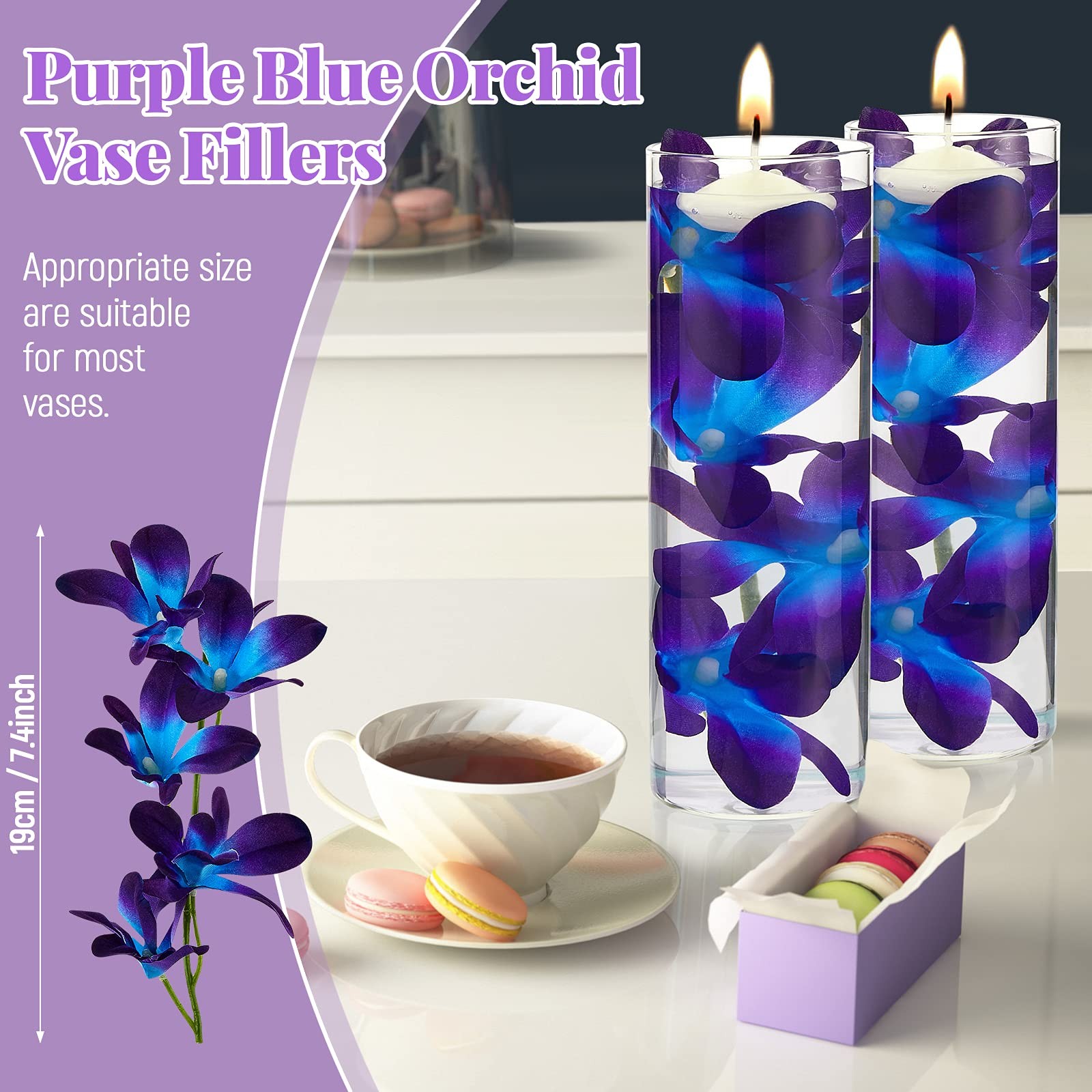 24 Pieces Blue Purple Faux Orchid Flowers Artificial Flower Vase Fillers Wedd…