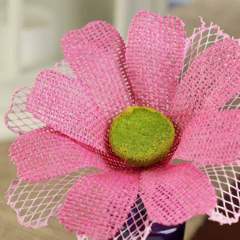 Large and Vivid Pink Natural Burlap Daisy