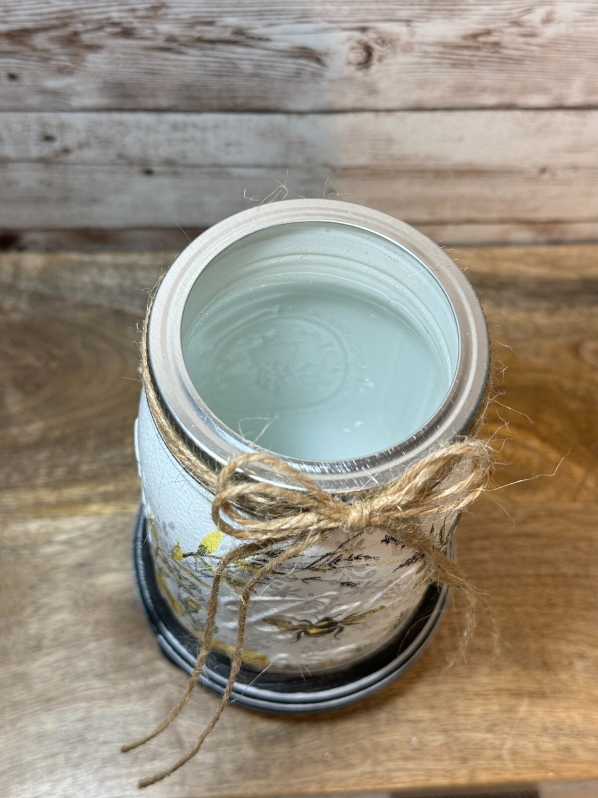 Rustic Farmhouse Mason Jar Vase, Cottage Decor, Decoupage Honey Bee Wildflowers