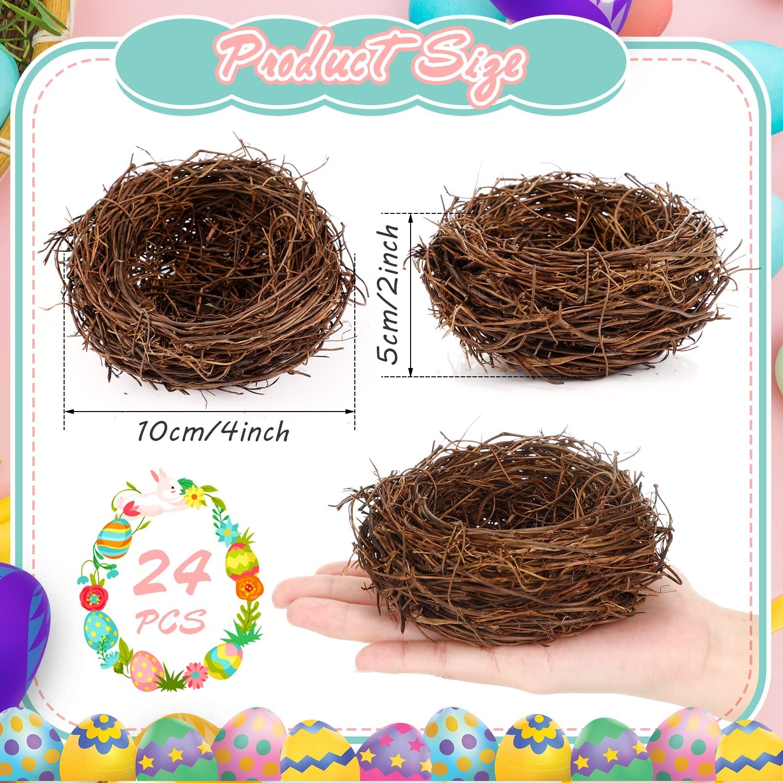 24 Pcs Mini Faux Rattan Bird Nests for Crafts – Easter Decor, Fairy Garden, DIY