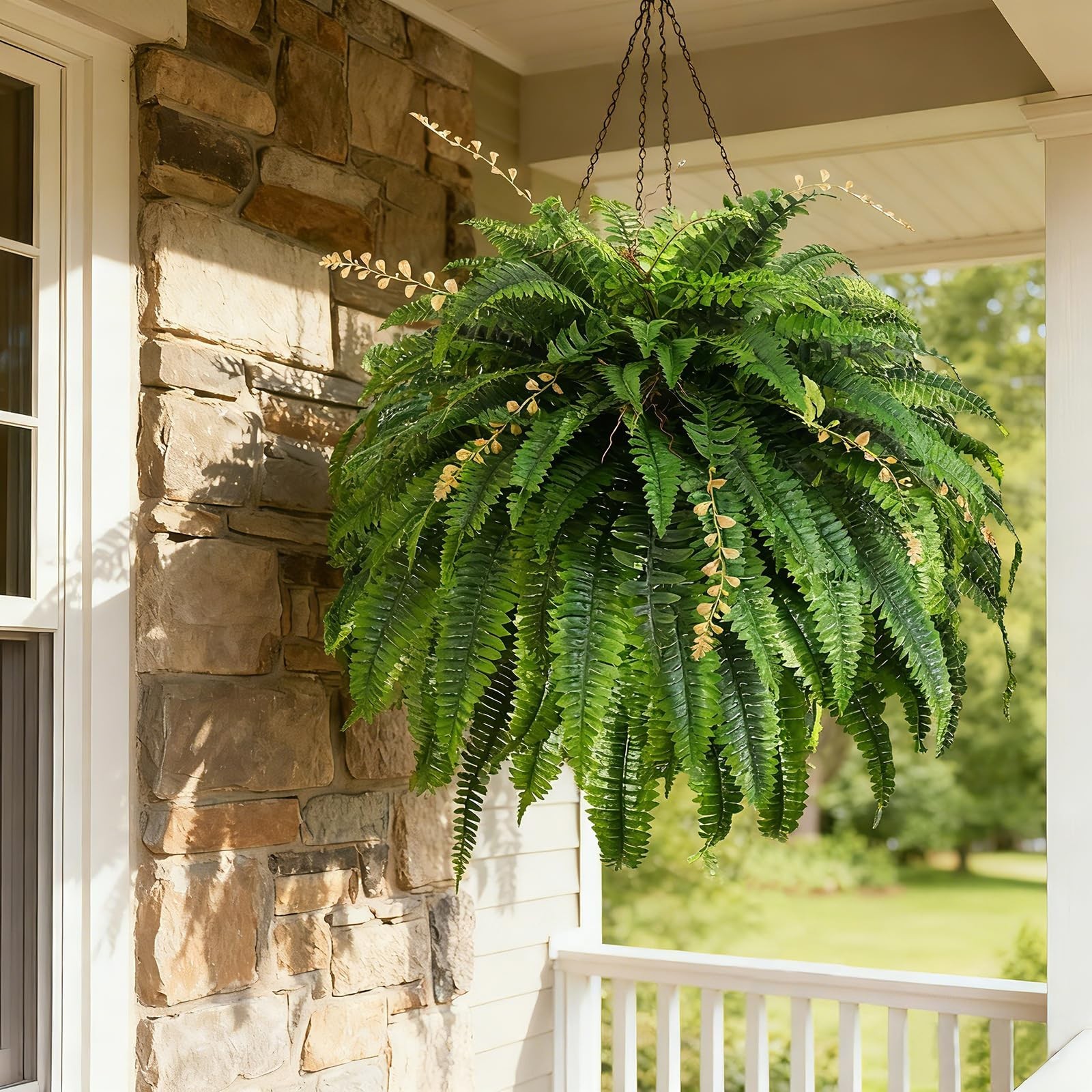 2pcs 48in Faux Boston Ferns – UV Resistant, Weatherproof Outdoor/Indoor Plants f
