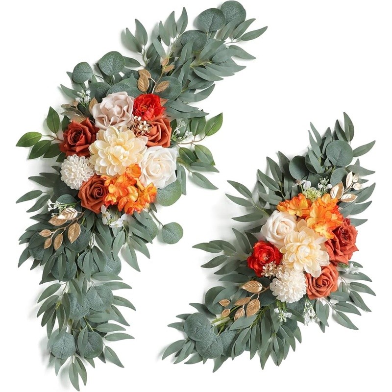 Burnt Orange Wedding Arch Flowers Kit Artificial Floral Decoration Easy Install