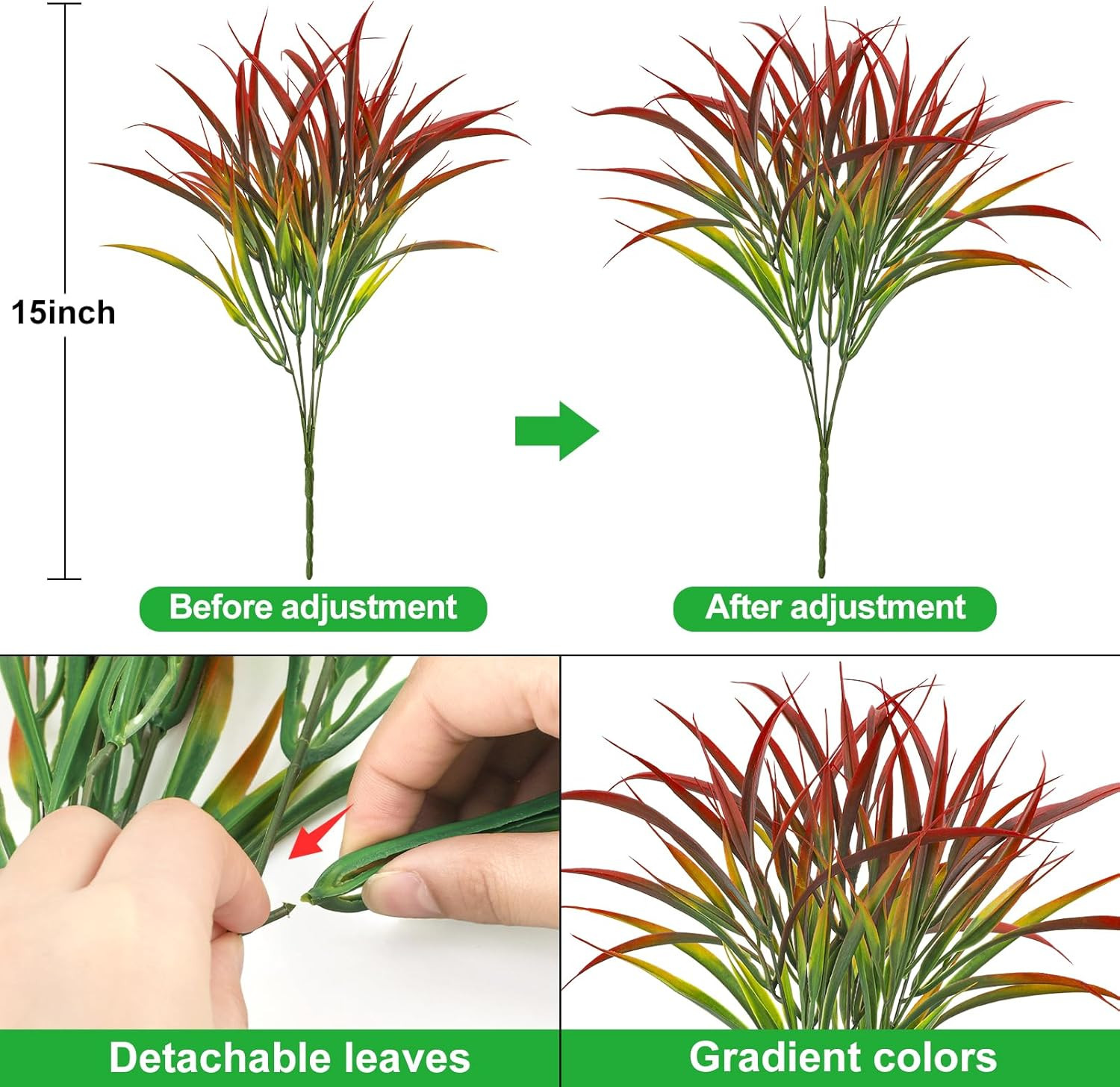 16 Bundles Artificial Plants Outdoor Fake Grass Greenery Stems UV Resistant Faux