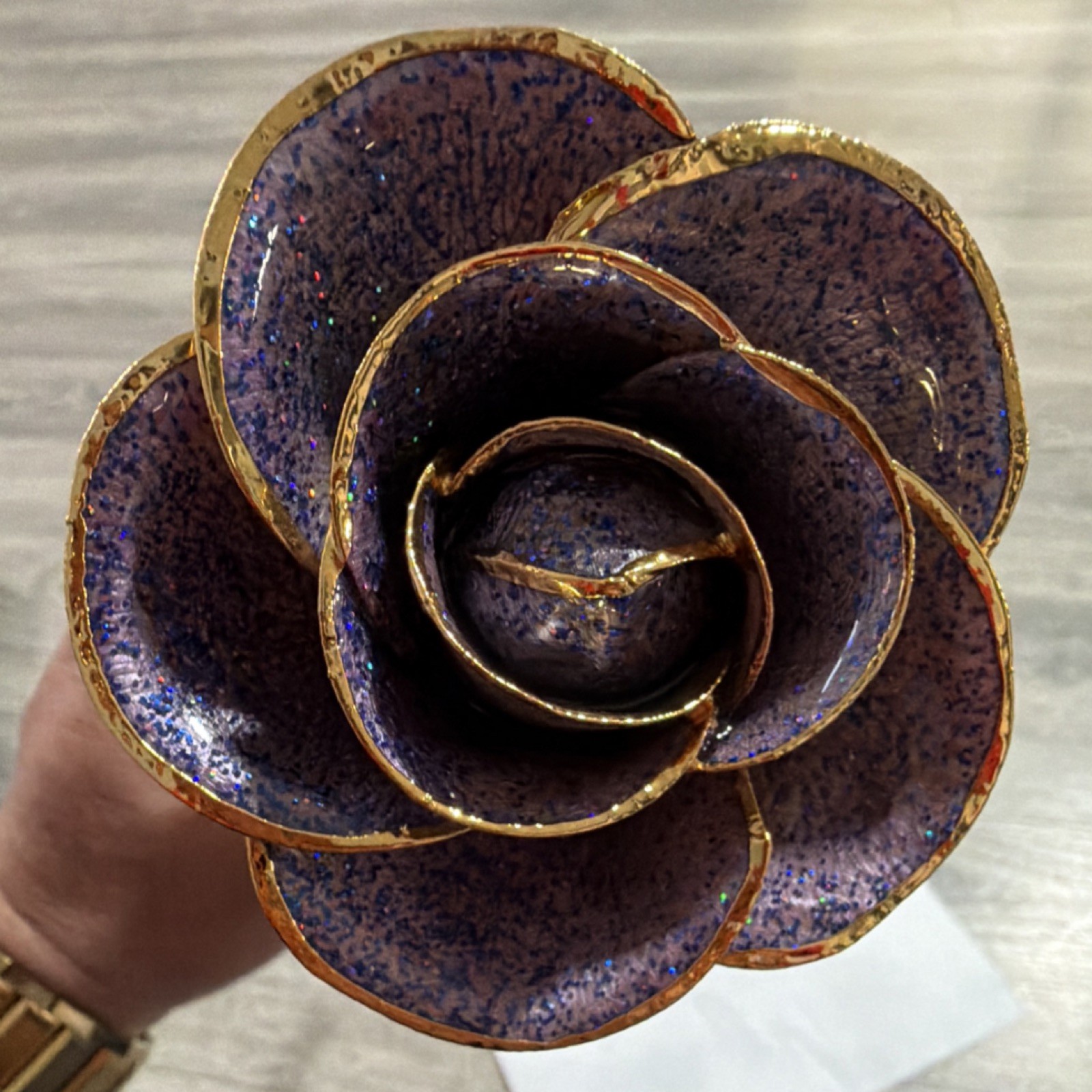 Artificial Metal Rose Flower Stem Purple Gold Green Decorative Floral Ornament