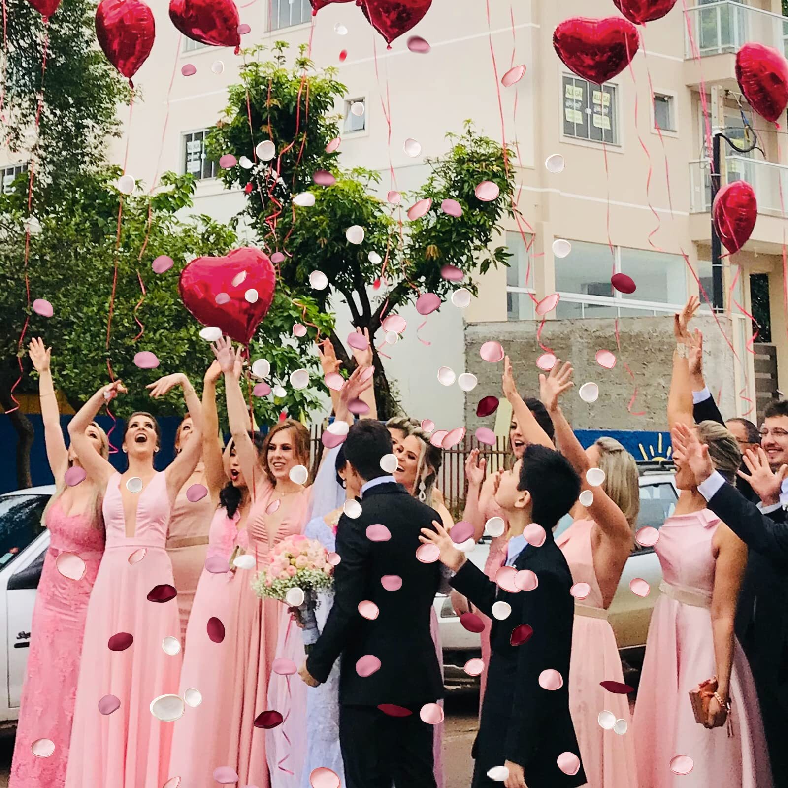 300PCS 4 Color Mix Silk Rose Petals Burgundy Pink Bridal Shower Flower Girl