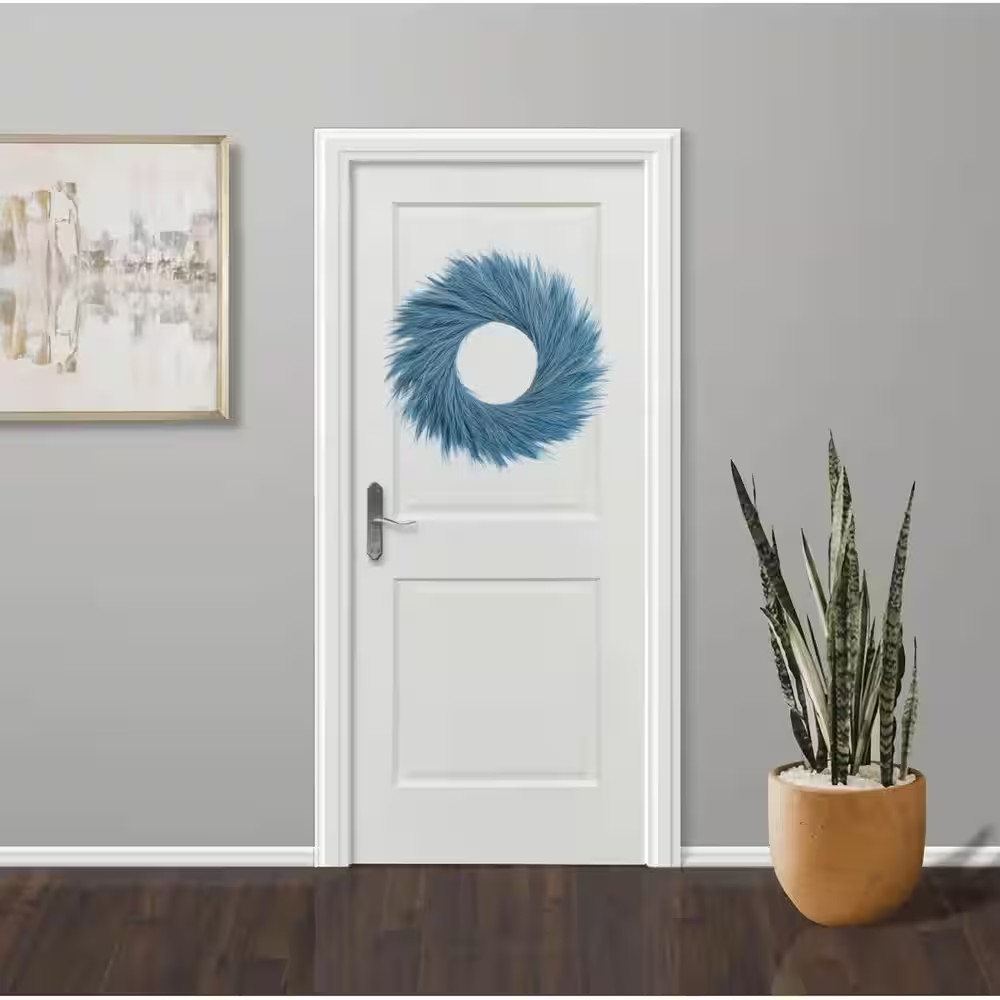1 In. Boho Series Blue Green Artificial Plant Pampas Grass Wreath Fluffy Farmhou