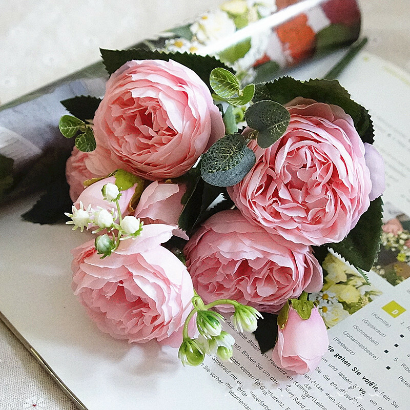 Rose Peony Bouquet Fake Flower Artificial Silk Floral Bridal Party Home Wedding