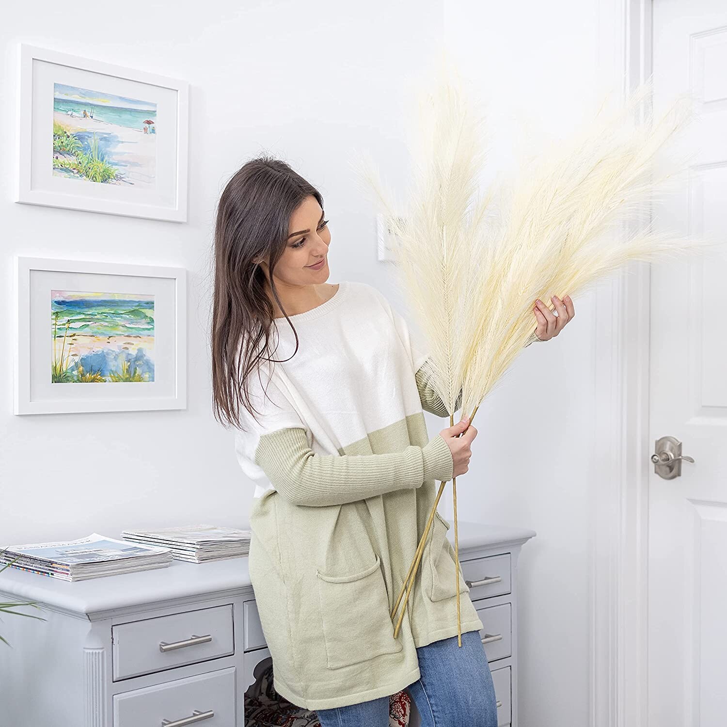 Luxivance || Fluffy Faux Pampas Grass Decor || 43” Tall || 3pk || Brand NEW ||