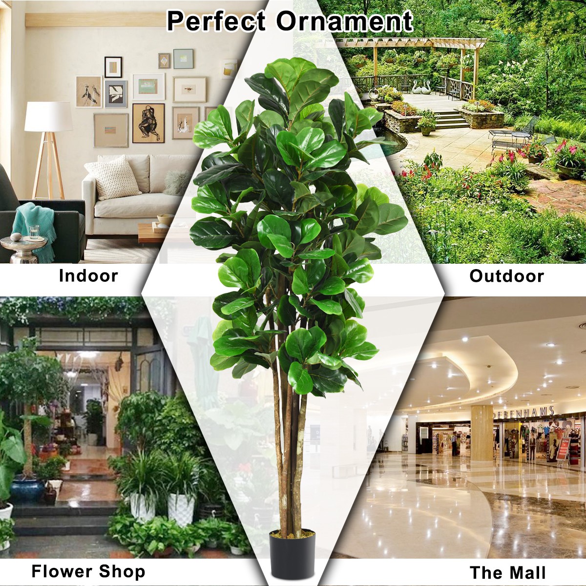 6-Feet Artificial Fiddle Leaf Fig Tree Indoor-Outdoor Home Decorative Planter