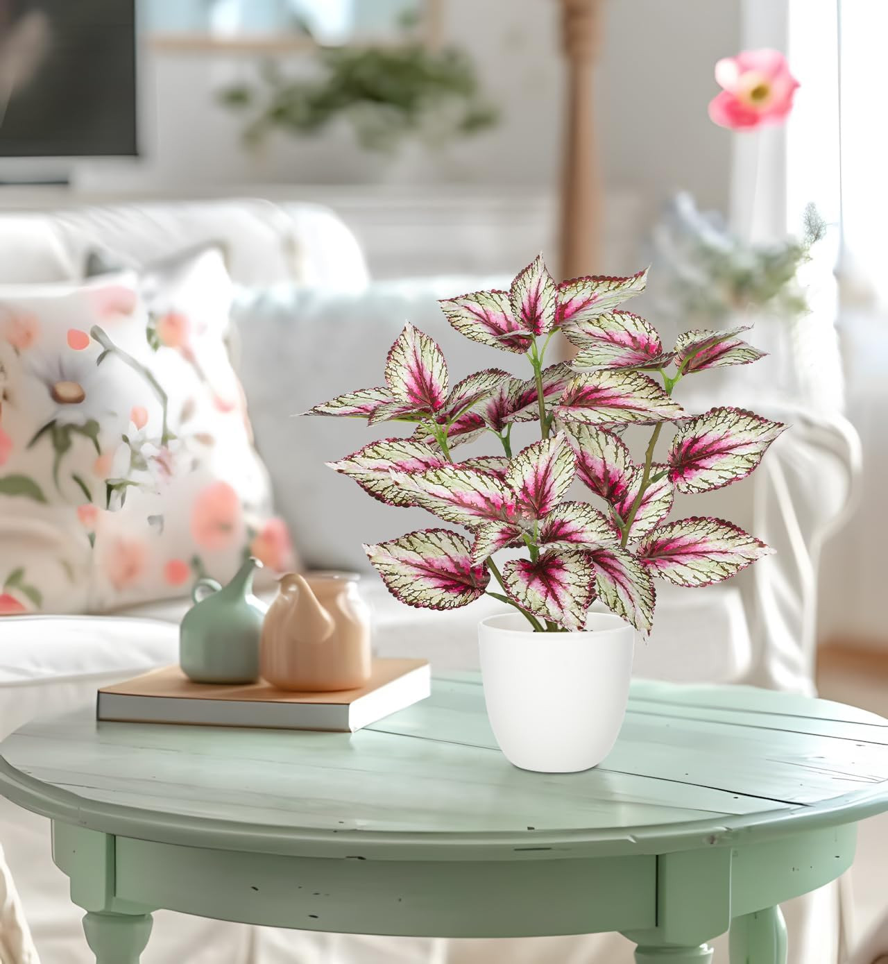Artificial Plants Indoor 14.2″ Small Fake Perilla Plant in Pot Potted Plants Art