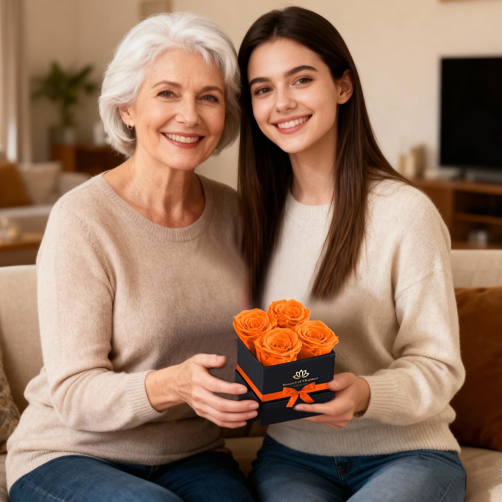 Orange Real Preserved Roses In A Box Forever Flower Gifts For Mother Women