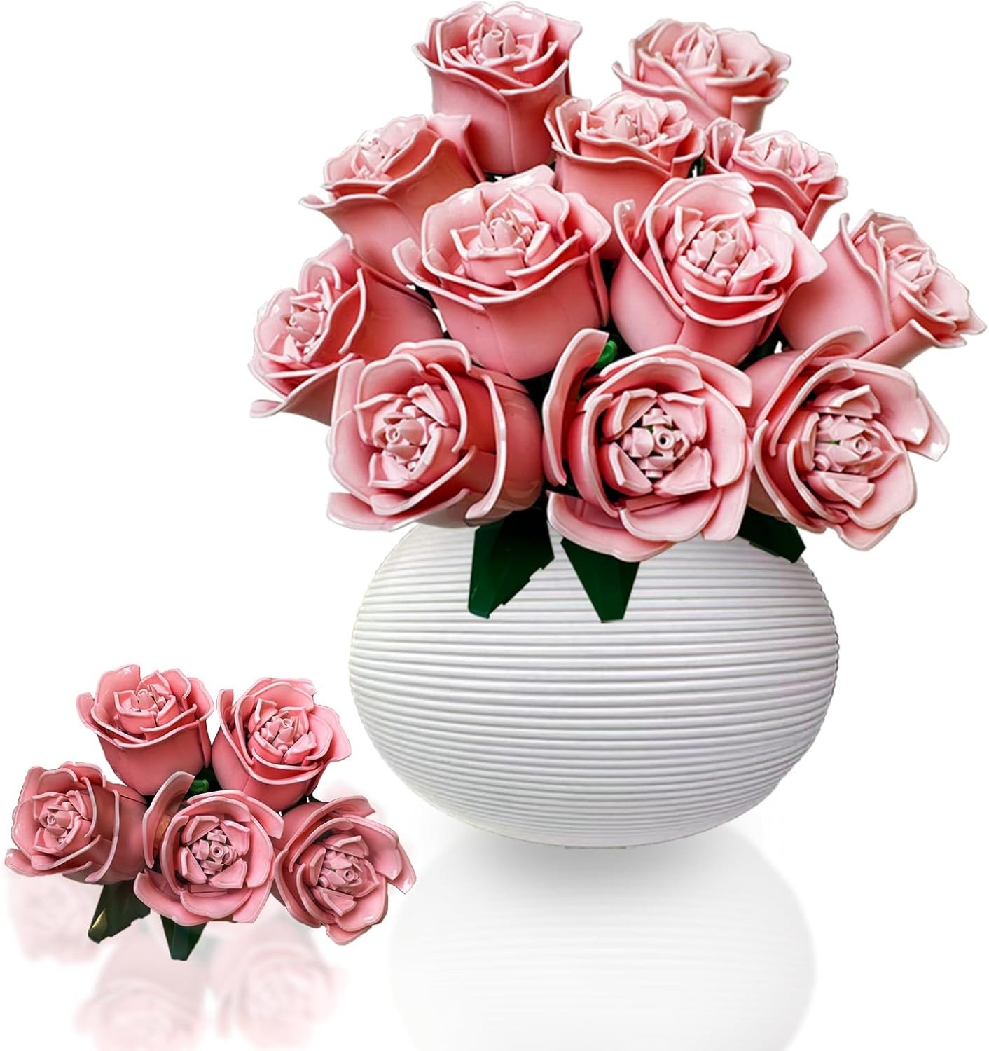 360+ Pieces Rose Flower Building Blocks for Adults – 12 Pink Roses Botanical Col