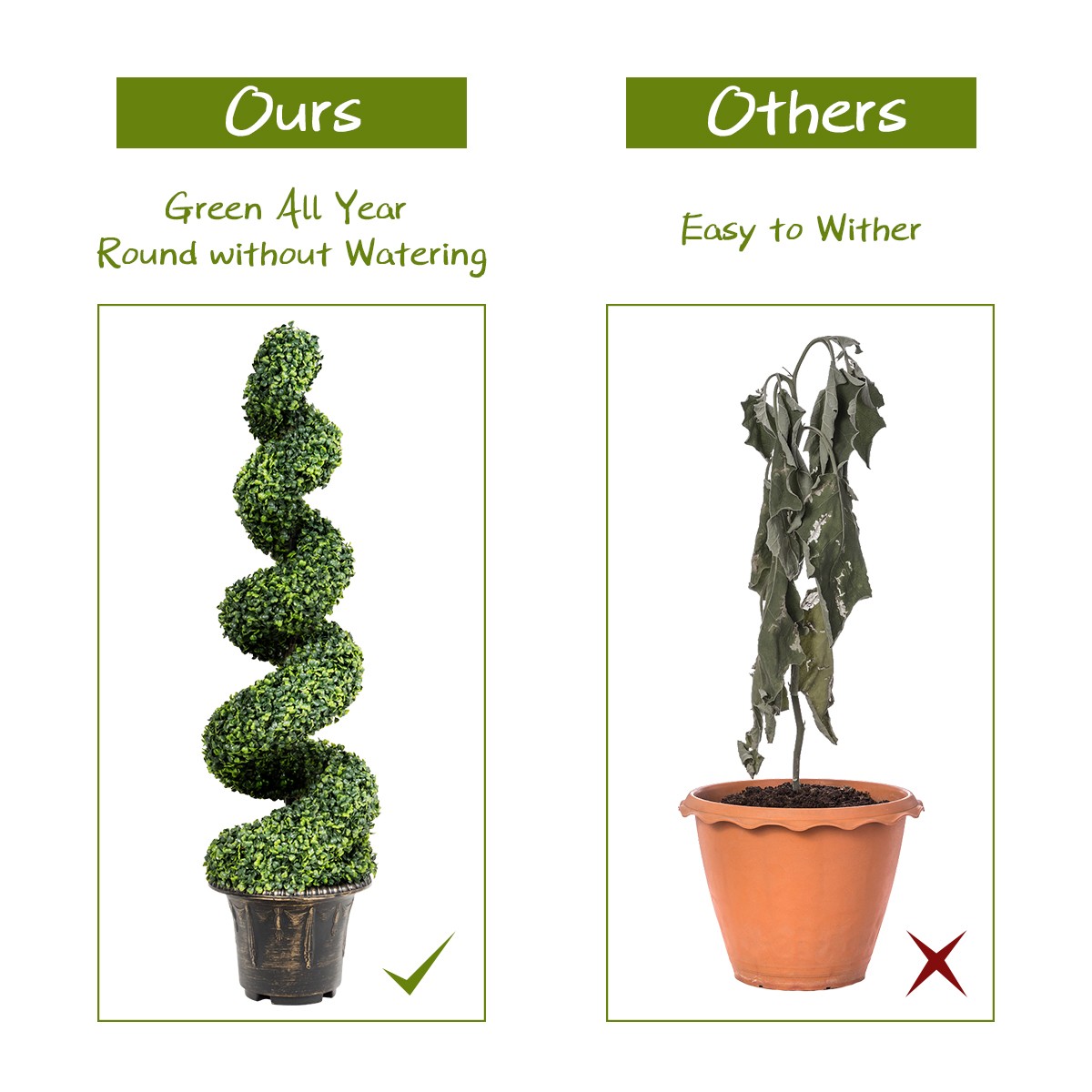 2Pcs 4FT Artificial Boxwood Spiral Tree W/Realistic Leaves Indoor Outdoor Office