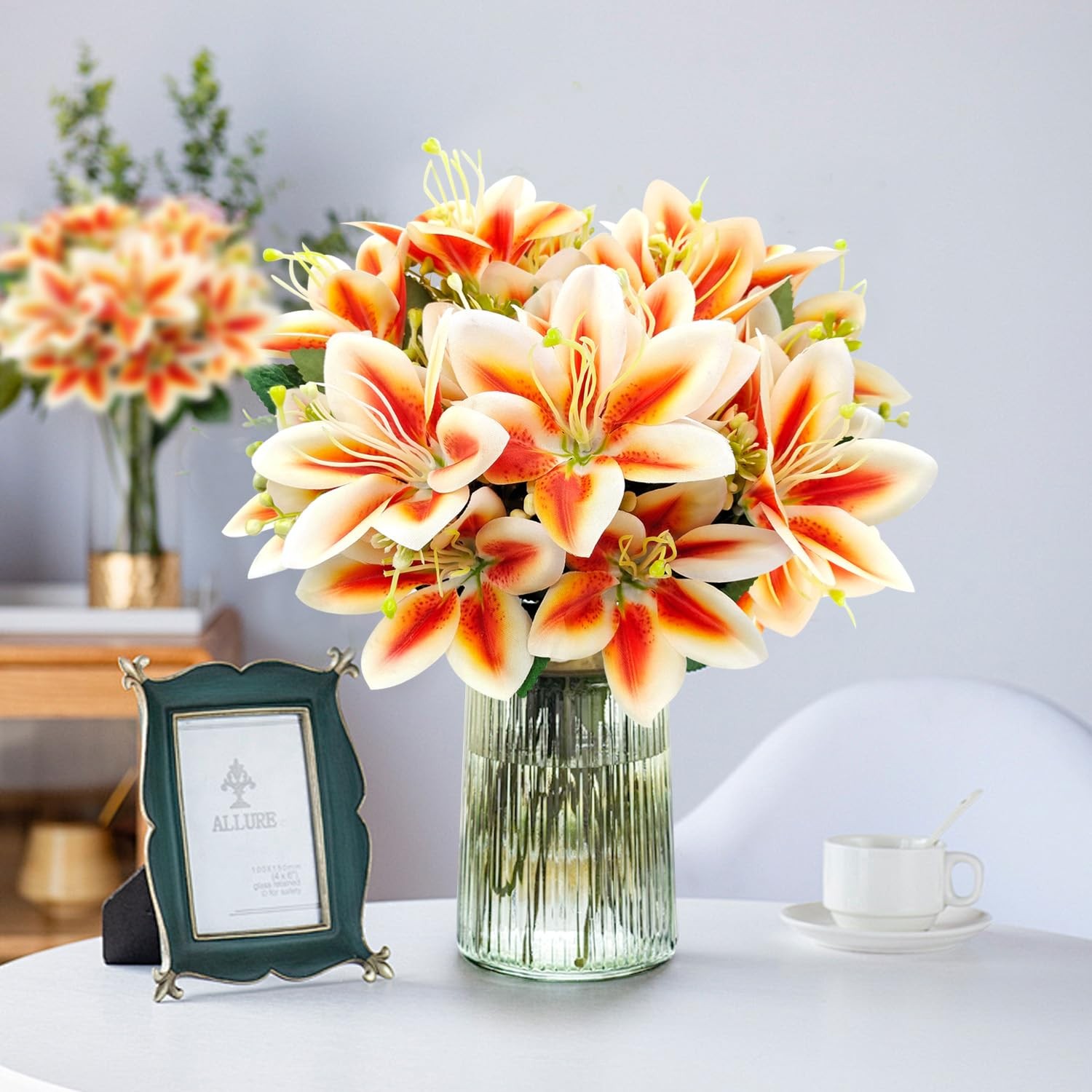 4 Bundles Artificial Tiger Lily Silk Flowers Faux Fake Lilies Plants for Wedd…