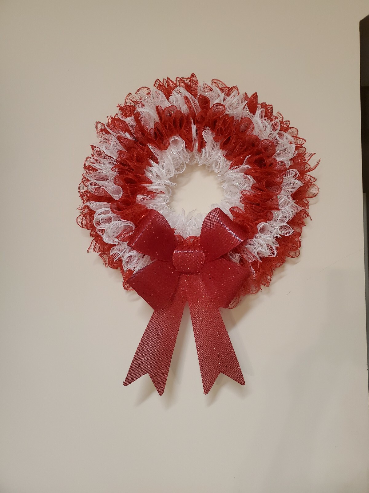 CHRISTMAS red white Deco Mesh Wreath Wall Decor Decoration Double Front Door NEW