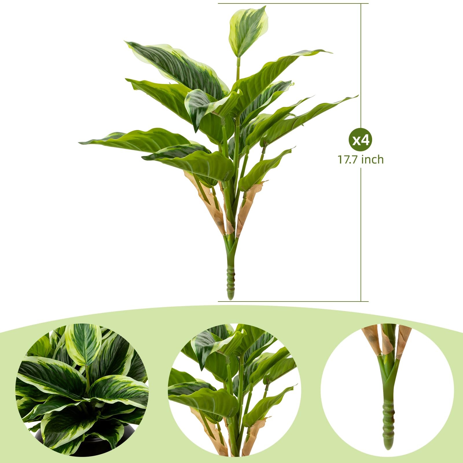 4Pcs 17.7inch Artificial Halcyon Hosta Perennial Plants Faux Green Dieffenbac…