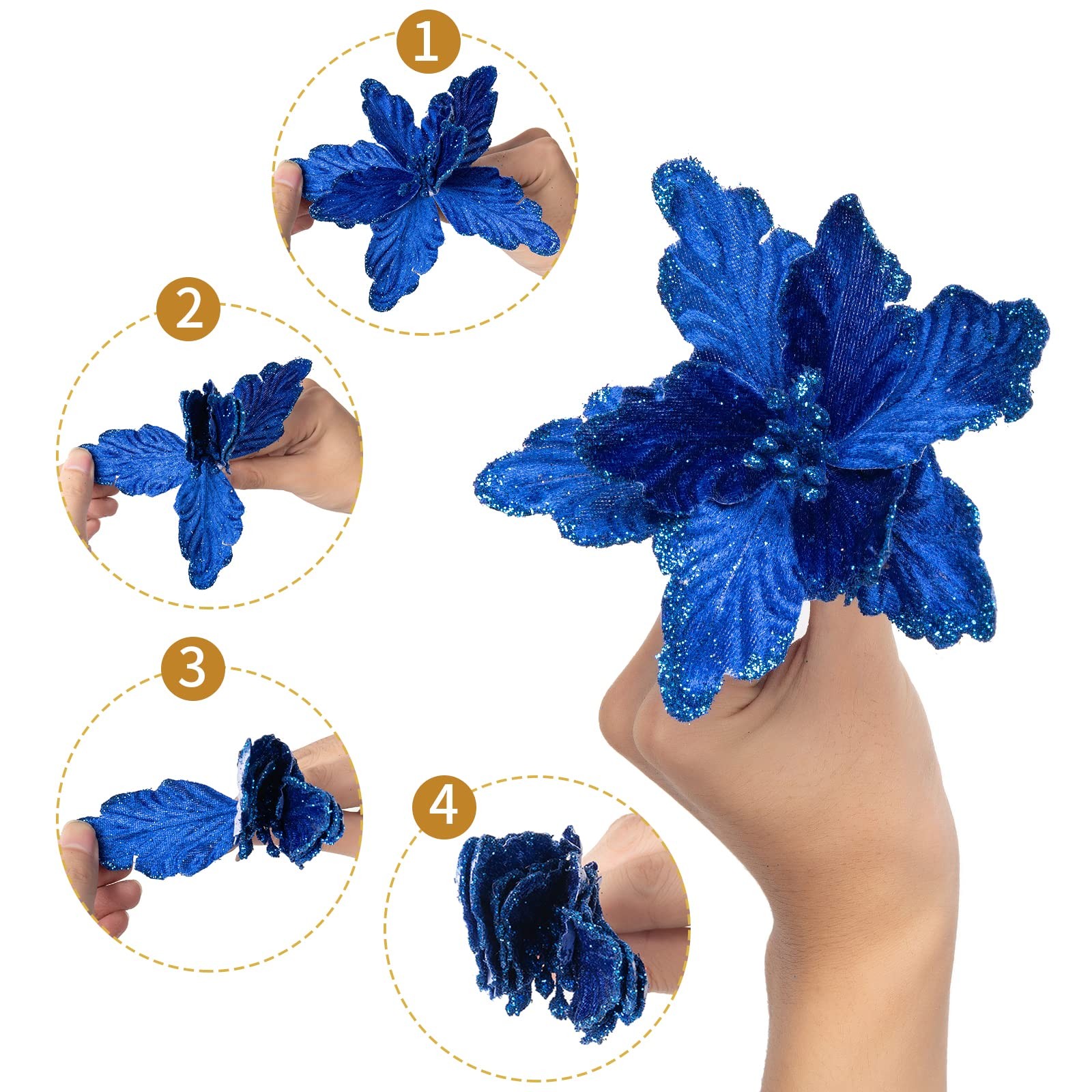7pcs Poinsettia Flowers Picks Artificial Glitter Poinsettia Flowers With Stems C