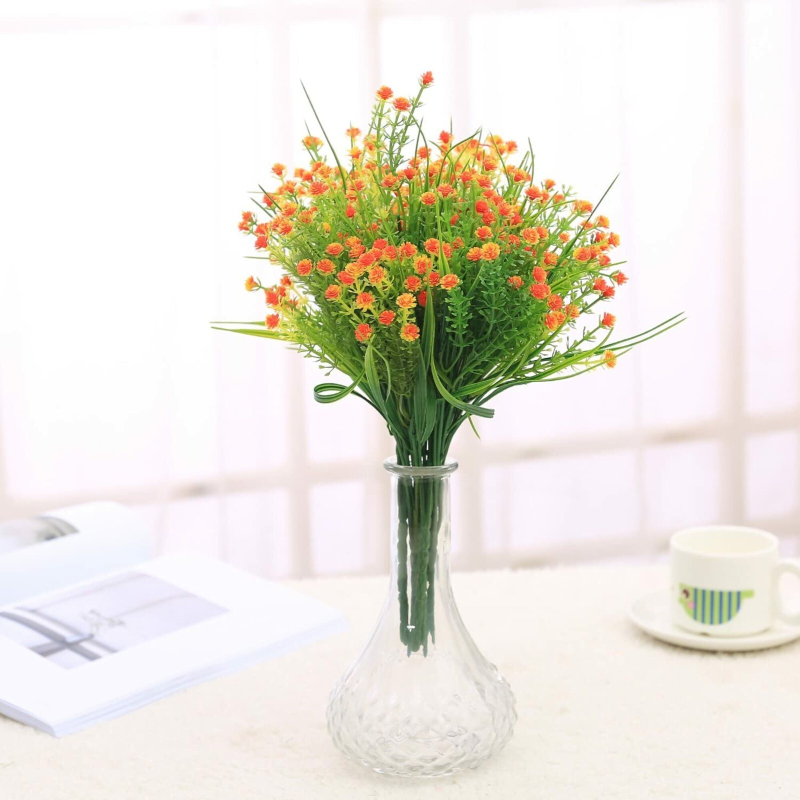 Outdoor Indoor Artificial Flowers Baby Breath Fake Flowers UV Resistant Orange