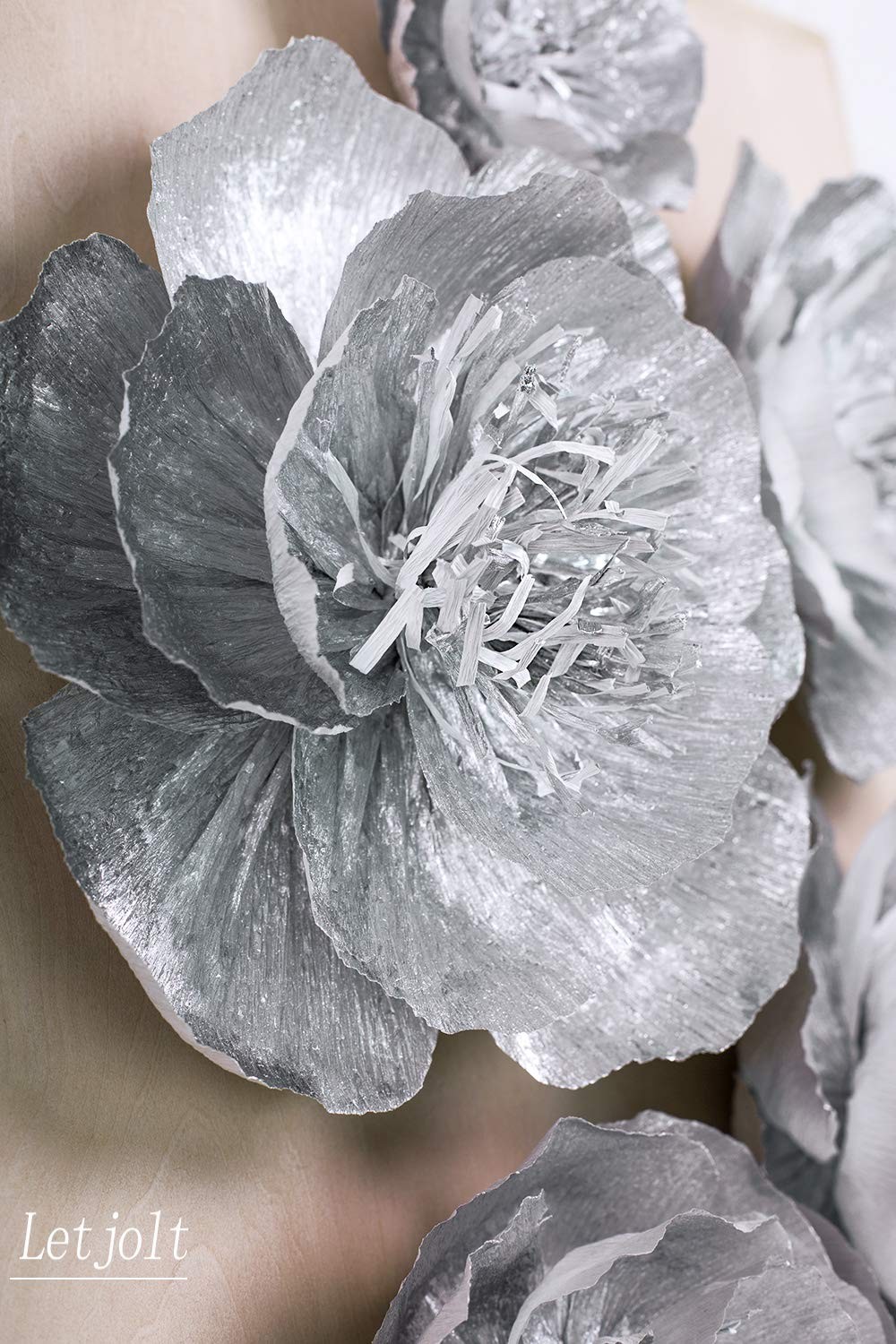 Silver Flowers Decoration for Wall, Set of 6