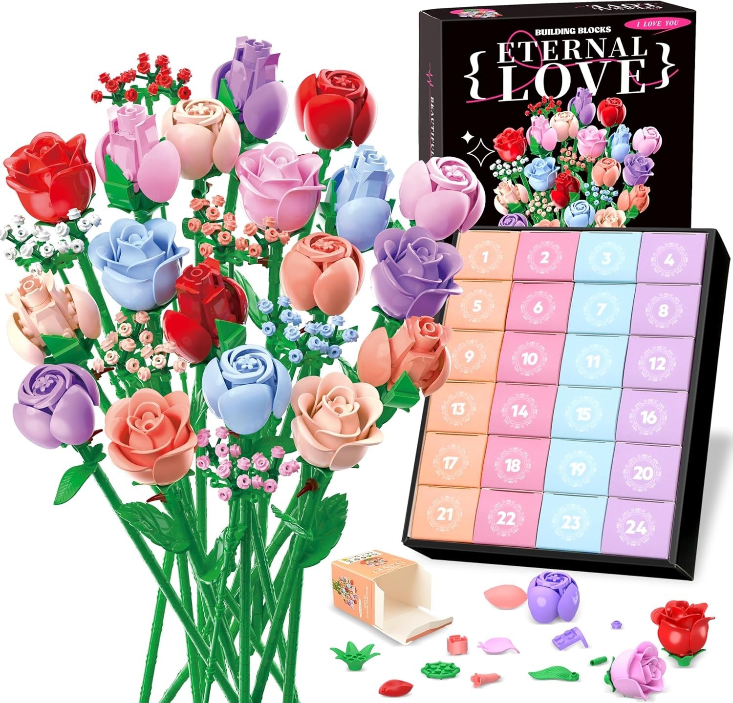 Colorful Rose Building Blocks – Valentine’s Day Gift