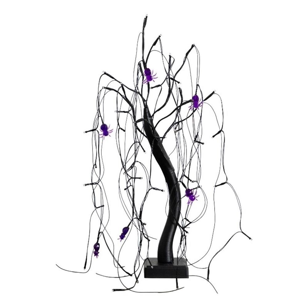 Nearly Natural 2ft Pre-Lit Halloween Black Spooky Spider Willow Tree