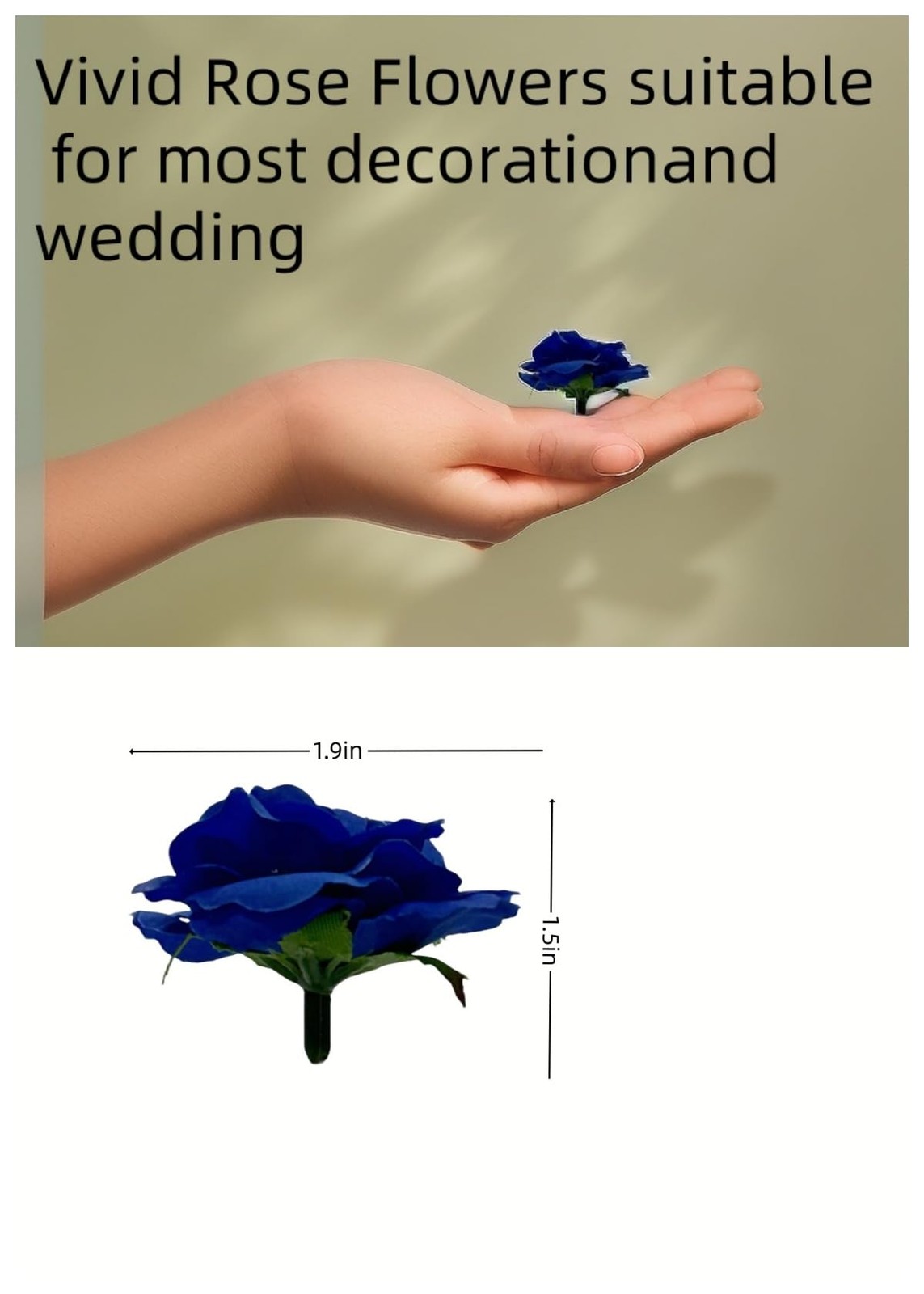 100 PCS Blue 1.9 Inch Mini Artificial Silk Rose Flower Heads Centerpieces