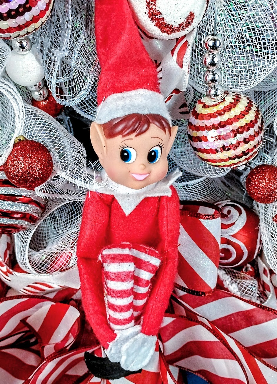 Christmas Elf Front Door Wreath Large 24″ Handmade Deco Mesh Holiday Decoration